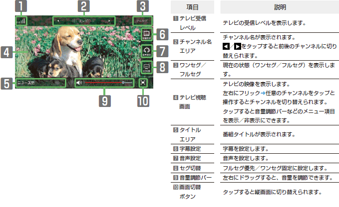 画像：テレビ視聴画面（全画面）の見かた