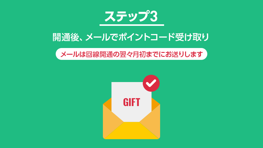 ステップ2：開通後、メールでポイントコード受け取り